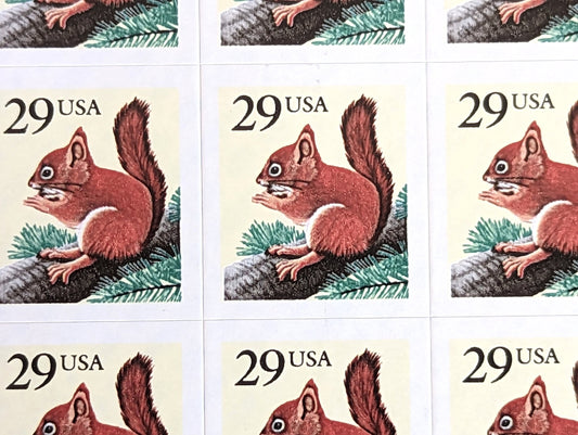 Sheet of 18 Squirrel Stamps, 29 Cent Unused US Stamps, 1993