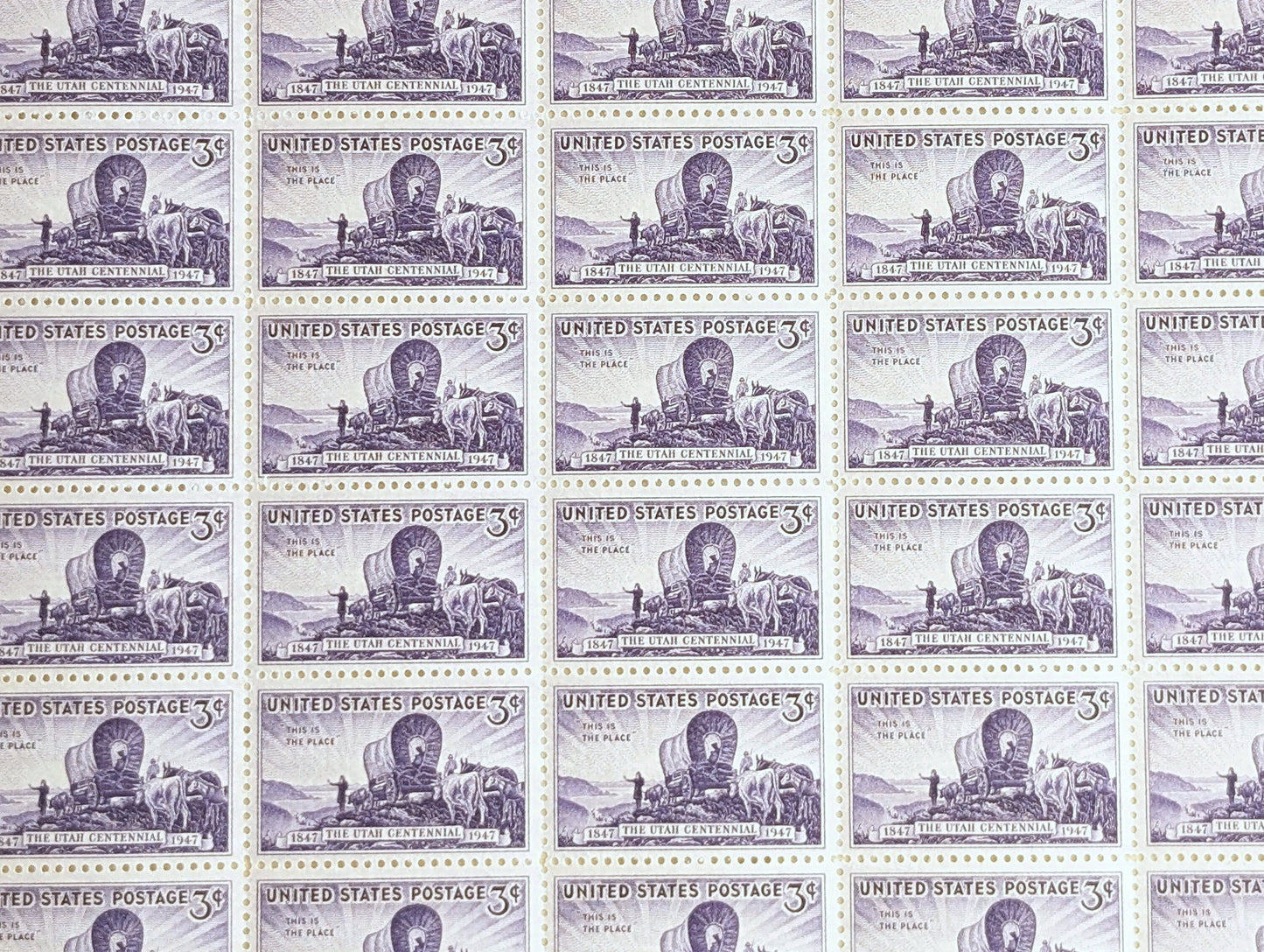 Utah Centennial, This is the Place Stamps, 3 Cent 1947 Unused US Postage Stamps