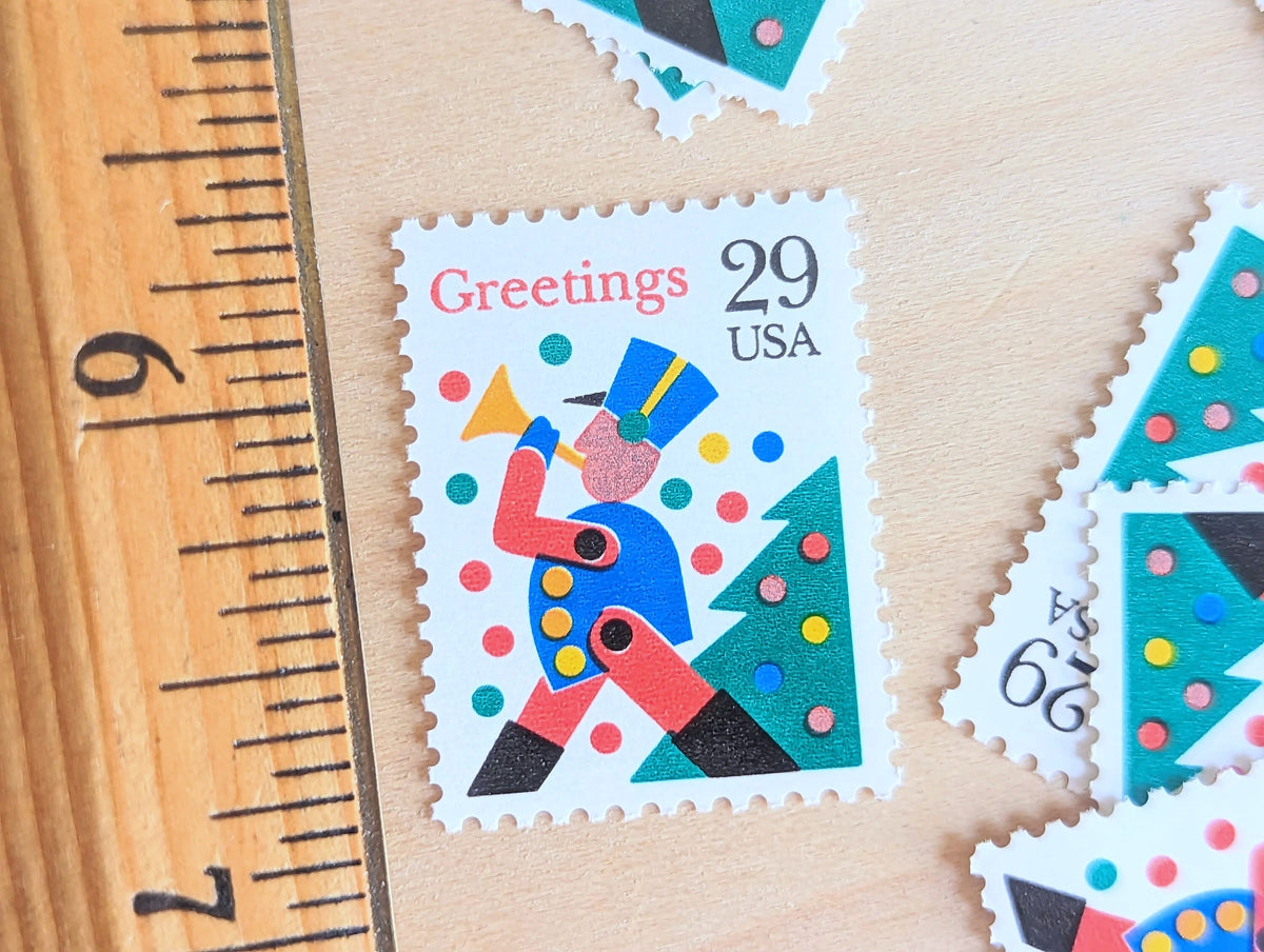 10 Seasons Greetings Trumpet Boy Christmas Stamps, 29 Cent, Unused USPS Postage Stamps, 1993 Gummed