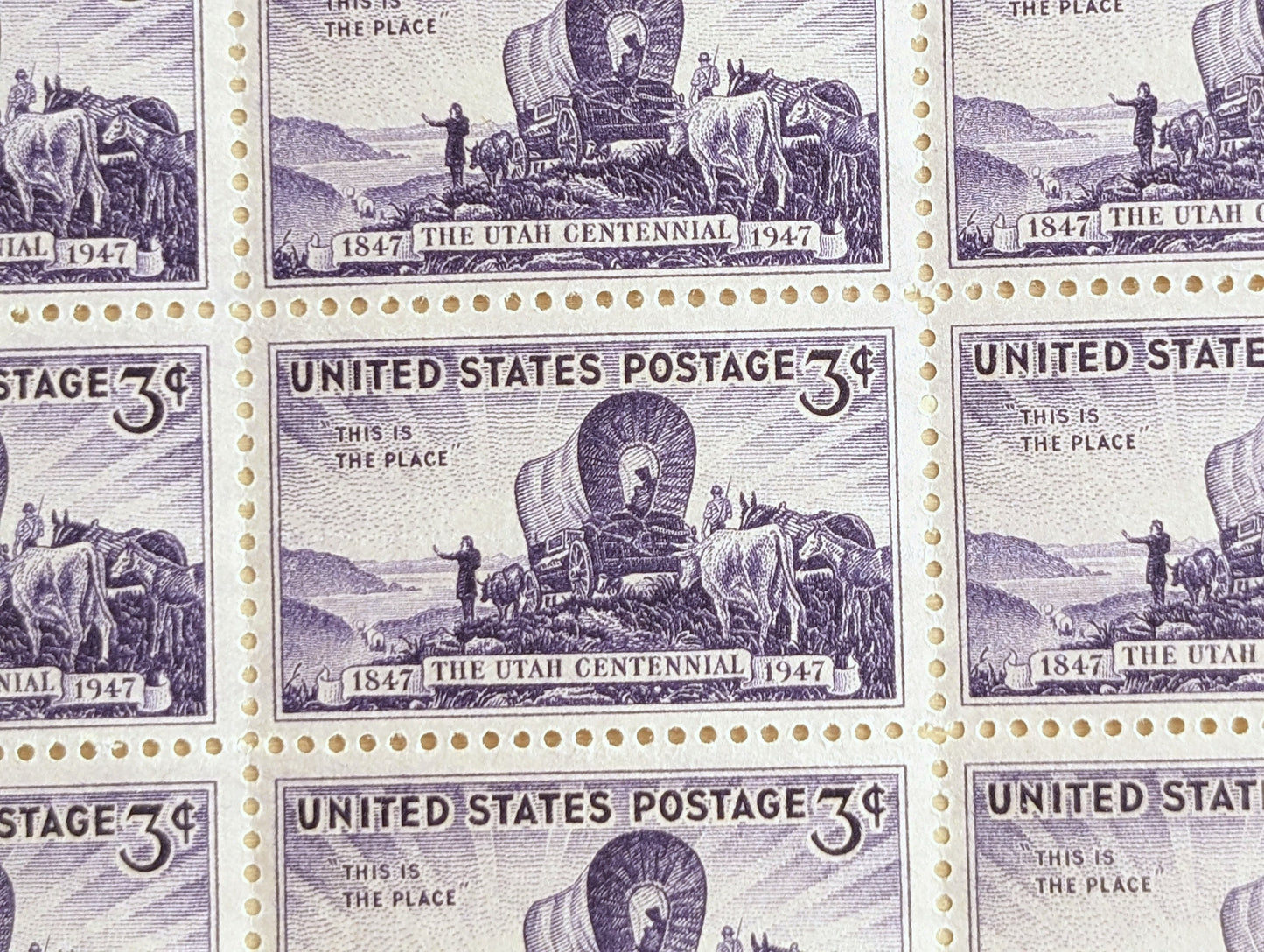 Utah Centennial, This is the Place Stamps, 3 Cent 1947 Unused US Postage Stamps
