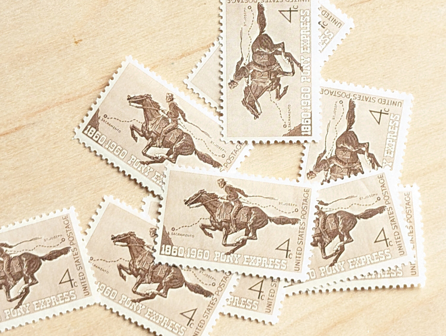 Sheet of 50 Pony Express Stamps, 1860-1960 4 Cent, 50 Unused Stamps, 1960