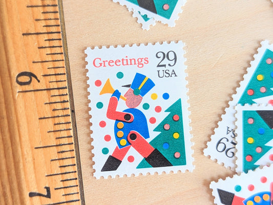 10 Seasons Greetings Trumpet Boy Christmas Stamps, 29 Cent, Unused USPS Postage Stamps, 1993 Gummed