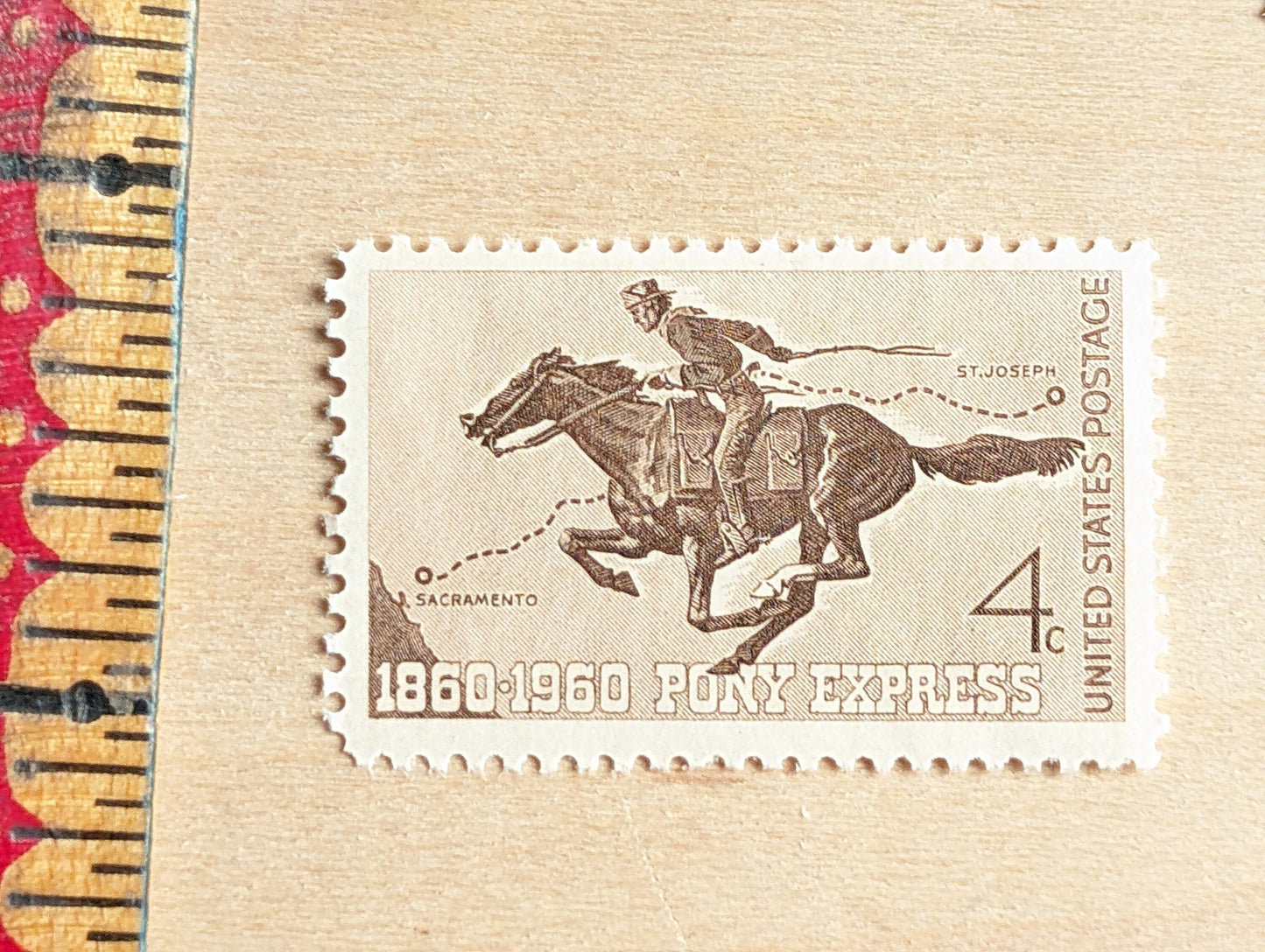 Sheet of 50 Pony Express Stamps, 1860-1960 4 Cent, 50 Unused Stamps, 1960