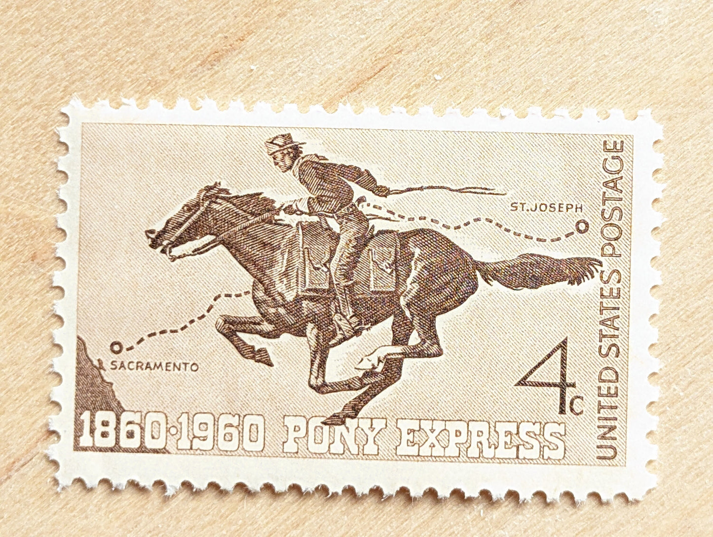 Sheet of 50 Pony Express Stamps, 1860-1960 4 Cent, 50 Unused Stamps, 1960