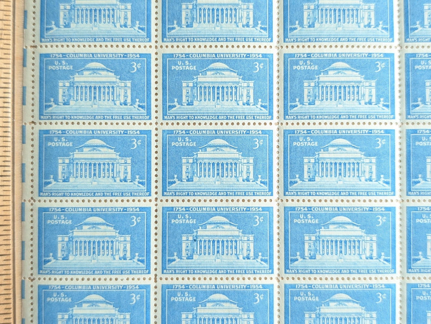 Sheet of 50 Columbia University Stamps, 3 Cent 1954 Unused US Postage Stamps