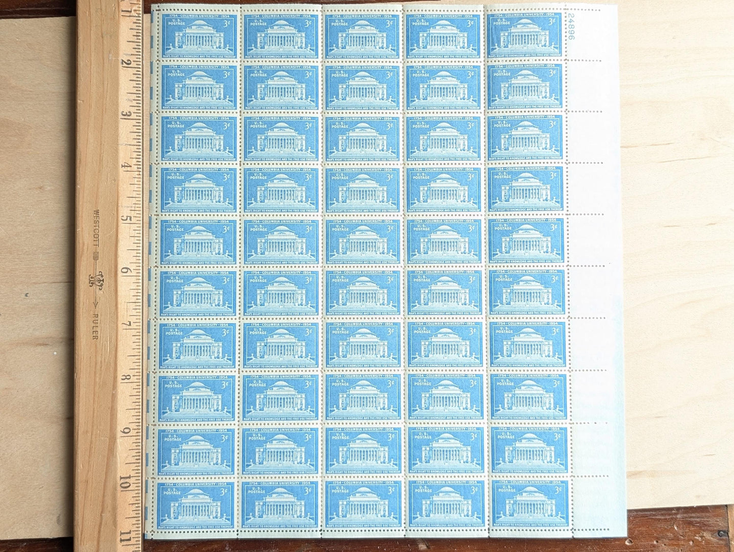 Sheet of 50 Columbia University Stamps, 3 Cent 1954 Unused US Postage Stamps