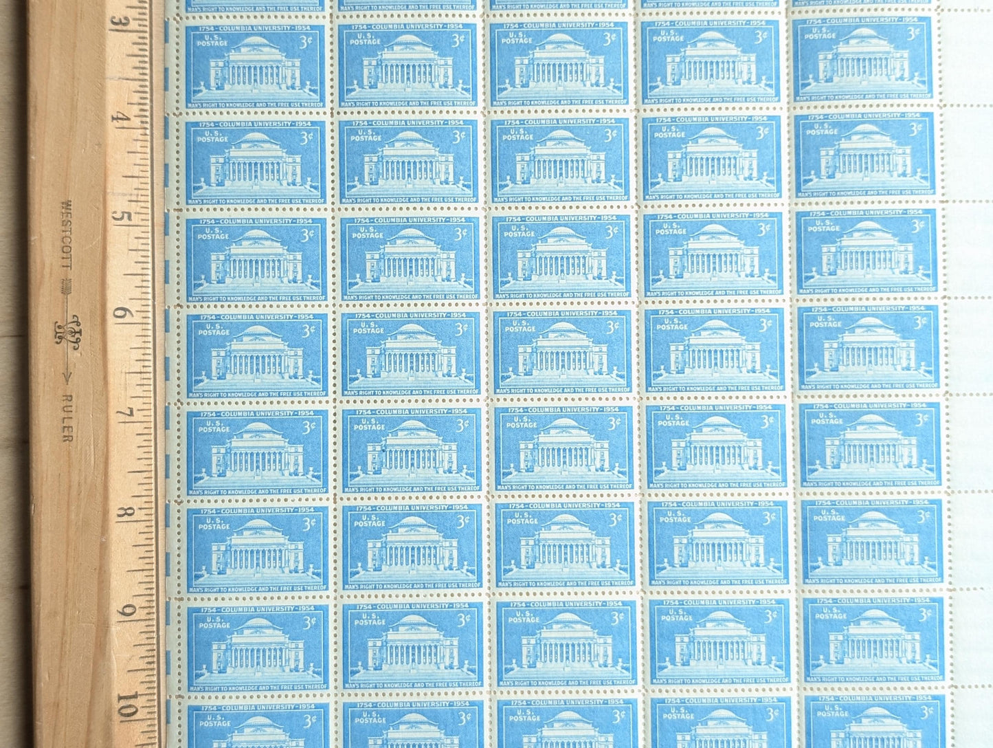 Sheet of 50 Columbia University Stamps, 3 Cent 1954 Unused US Postage Stamps