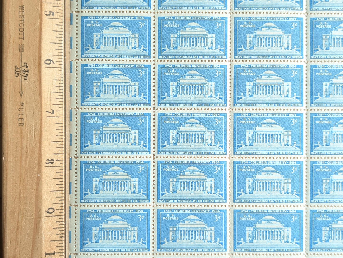 Sheet of 50 Columbia University Stamps, 3 Cent 1954 Unused US Postage Stamps
