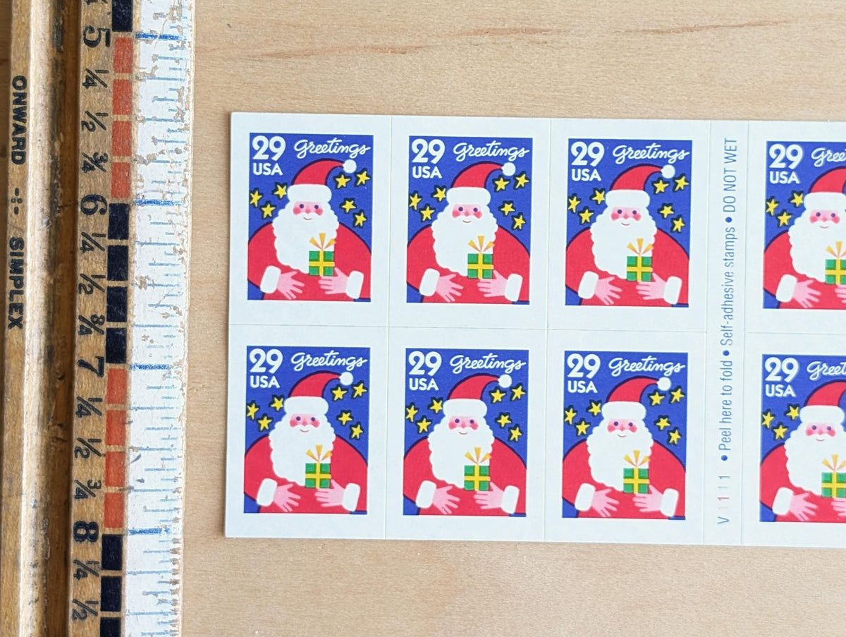12 Seasons Greetings Christmas Booklet of Stamps, 29 Cent, 1994, Unused Postage Stamps, Santa stamps
