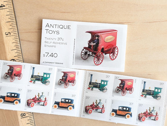 Antique Toys 2002 Booklet of Twenty or Strip of 10 37 Cent Self Adhesive Stamps, Unused Postage Stamps