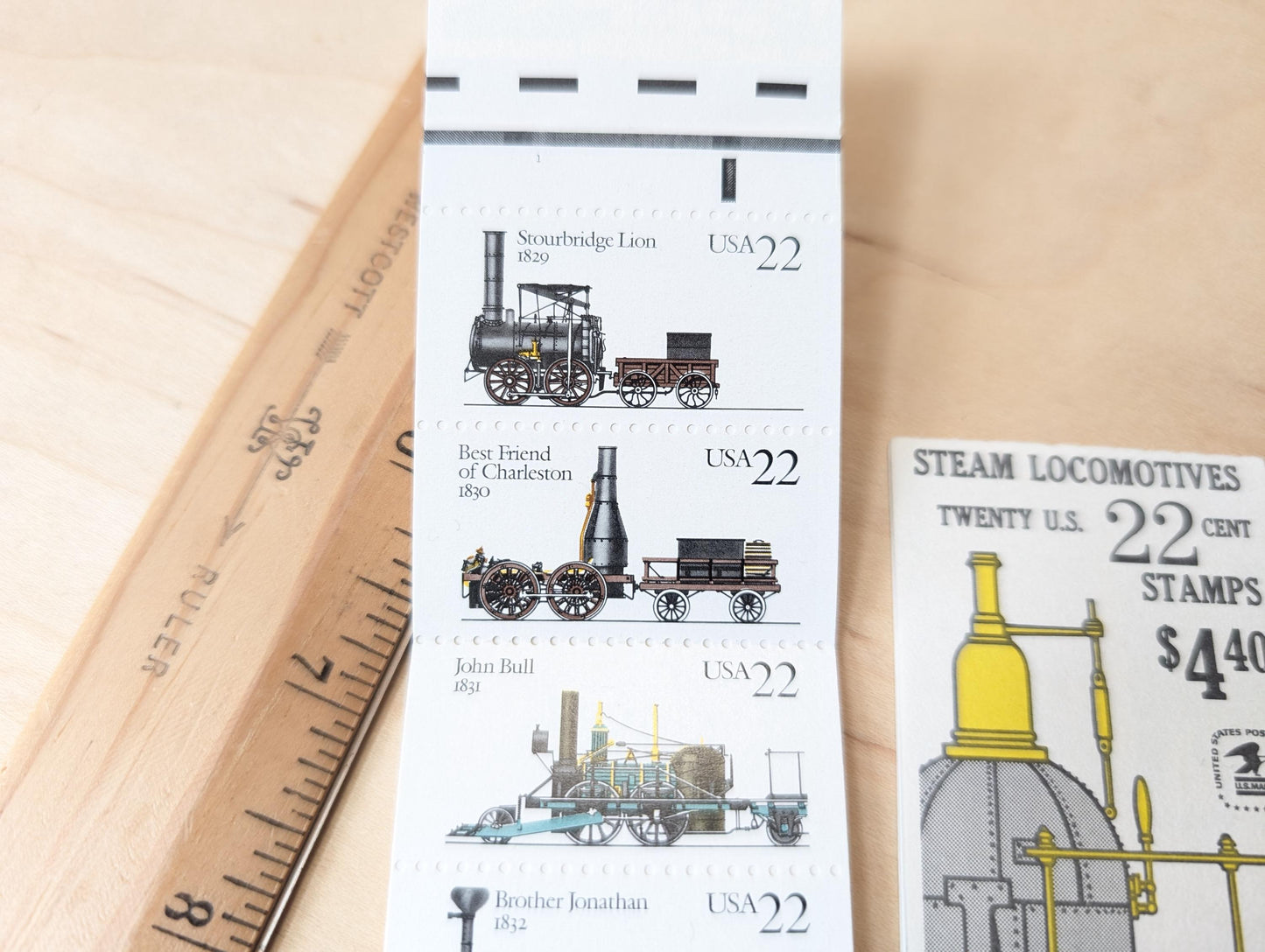 1987 Booklet of Twenty 22 Cent Stamps, Steam Locomotives, Train Stamps, Commemorative Stamps
