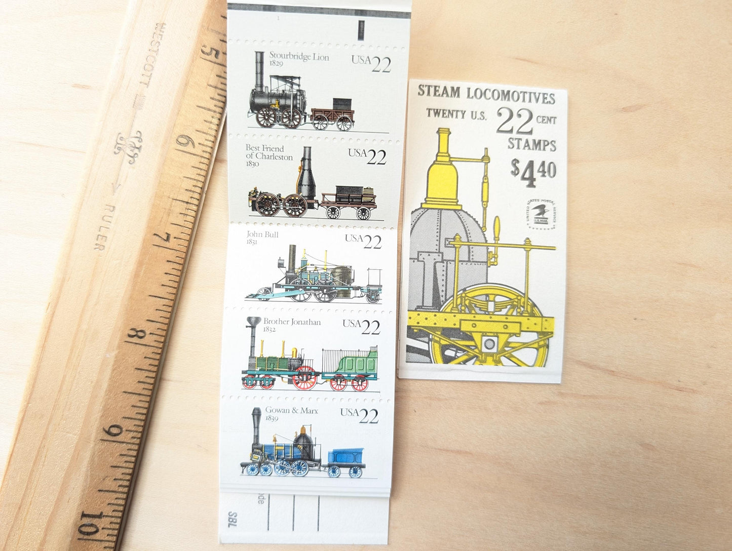 1987 Booklet of Twenty 22 Cent Stamps, Steam Locomotives, Train Stamps, Commemorative Stamps