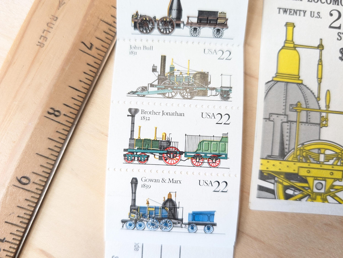1987 Booklet of Twenty 22 Cent Stamps, Steam Locomotives, Train Stamps, Commemorative Stamps