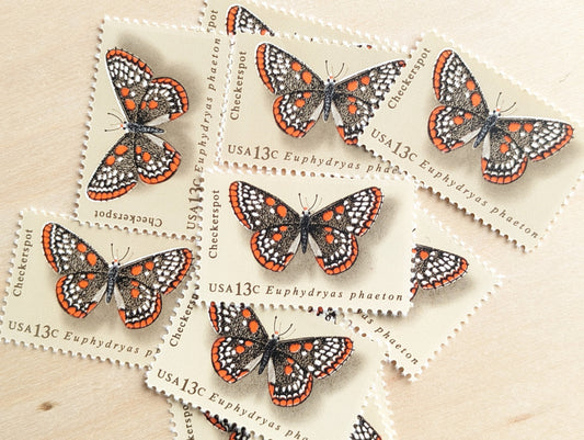 10 Checkerspot Butterfly Stamps, 1977 Unused Postage Stamps, 13 Cent Stamps