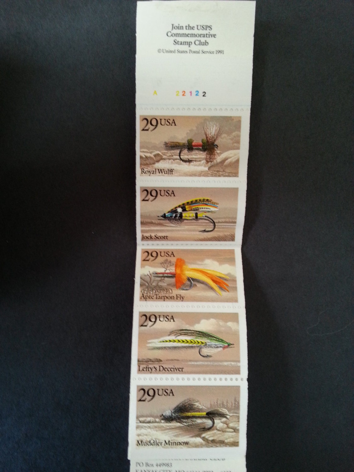 Booklet of Twenty 29 Cent Unused 1991 Fishing Flies US Postage Stamps, Fly Fishing, Fisherman