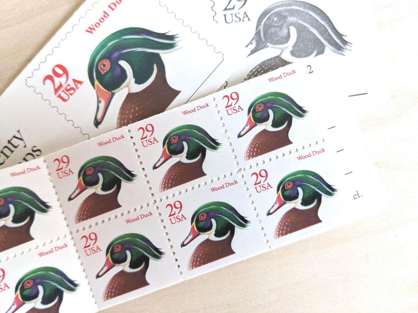 Booklet of Wood Duck 29 Cent Stamps, 1991 Unused US Postage, Vintage Collectible Stamps