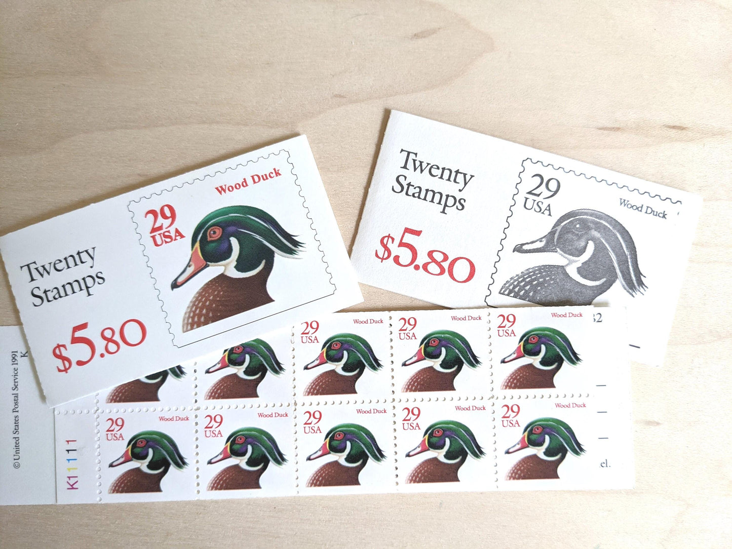 Booklet of Wood Duck 29 Cent Stamps, 1991 Unused US Postage, Vintage Collectible Stamps