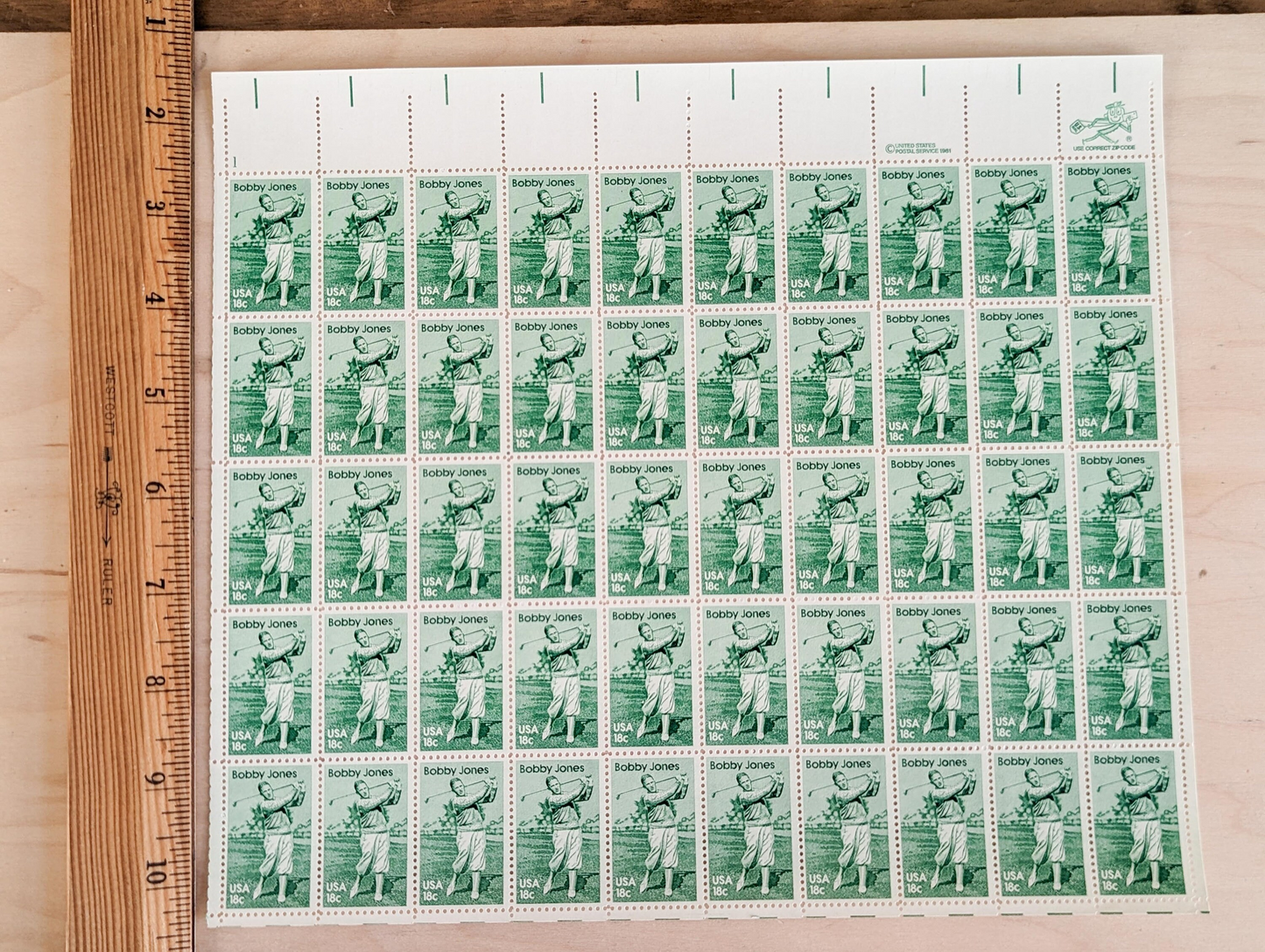 10 Bobby Jones Postage Stamps, 18 Cent Stamps, 1981 Unused US Postage Stamps