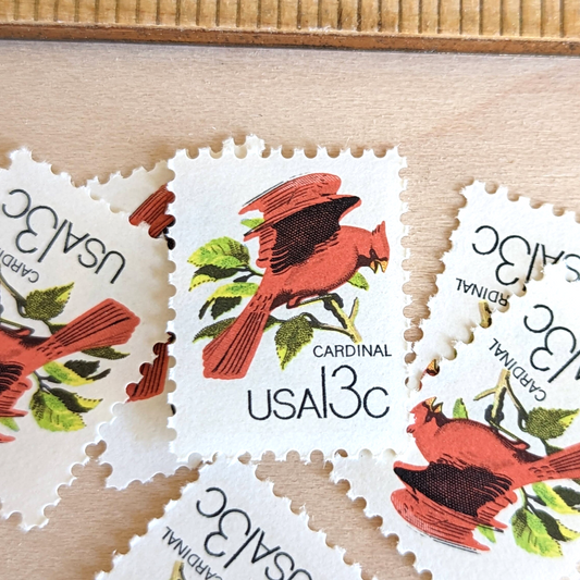 Set of 10 Cardinal Stamps, 13 Cent 1978 Unused Postage Stamps, Northern Cardinal