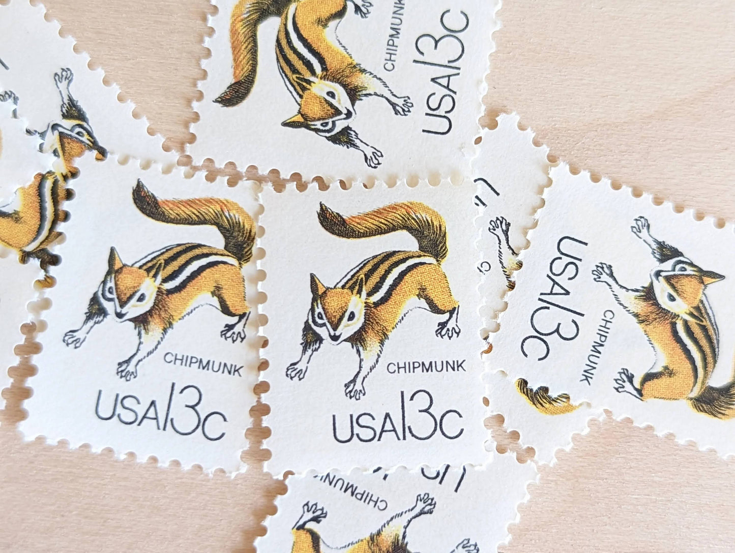 Set of 10 Chipmunk Stamps, 13 Cent 1978 Unused Postage Stamps