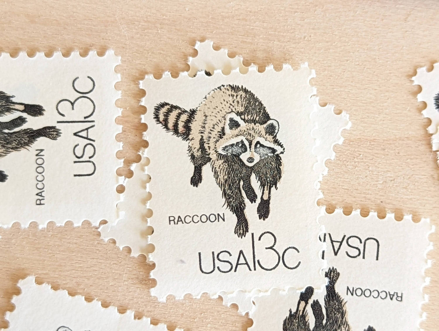 Set of 10 Raccoon Stamps, 13 Cent 1978 Unused Postage Stamps