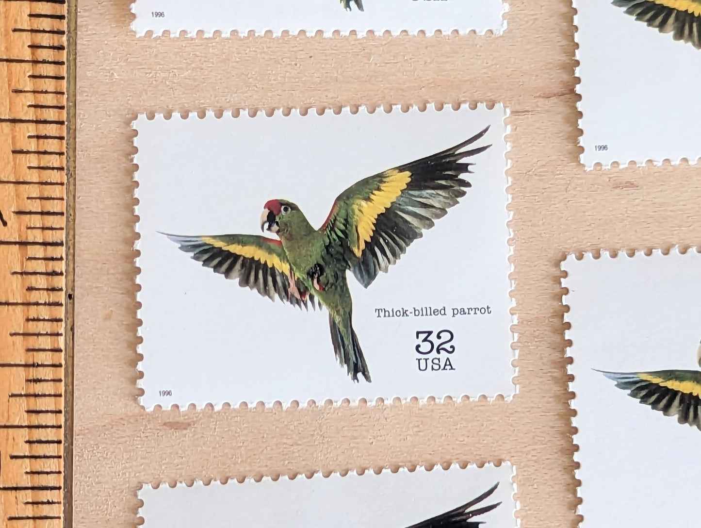 5 Thick Billed Parrot Stamps, 32 Cent Unused Postage Stamps, Endangered Species 1995