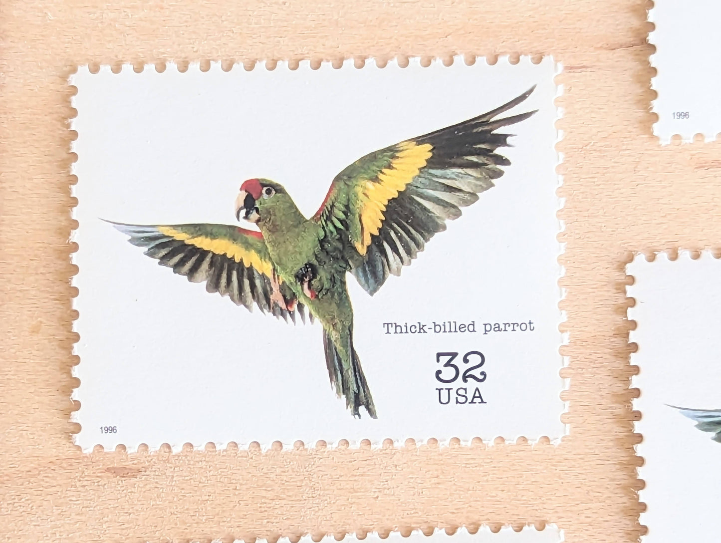 5 Thick Billed Parrot Stamps, 32 Cent Unused Postage Stamps, Endangered Species 1995