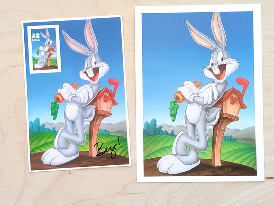 Bugs Bunny Postcard Looney Tunes 1997 Unused 20 Cent Pre-Stamped Postcard and 32 Cent Souvenir Sheet
