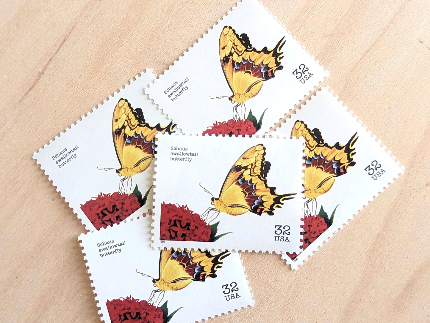 5 Schaus Swallowtail Butterfly Stamps, 32 Cent Unused Postage Stamps, Flowers, Endangered Species 1995