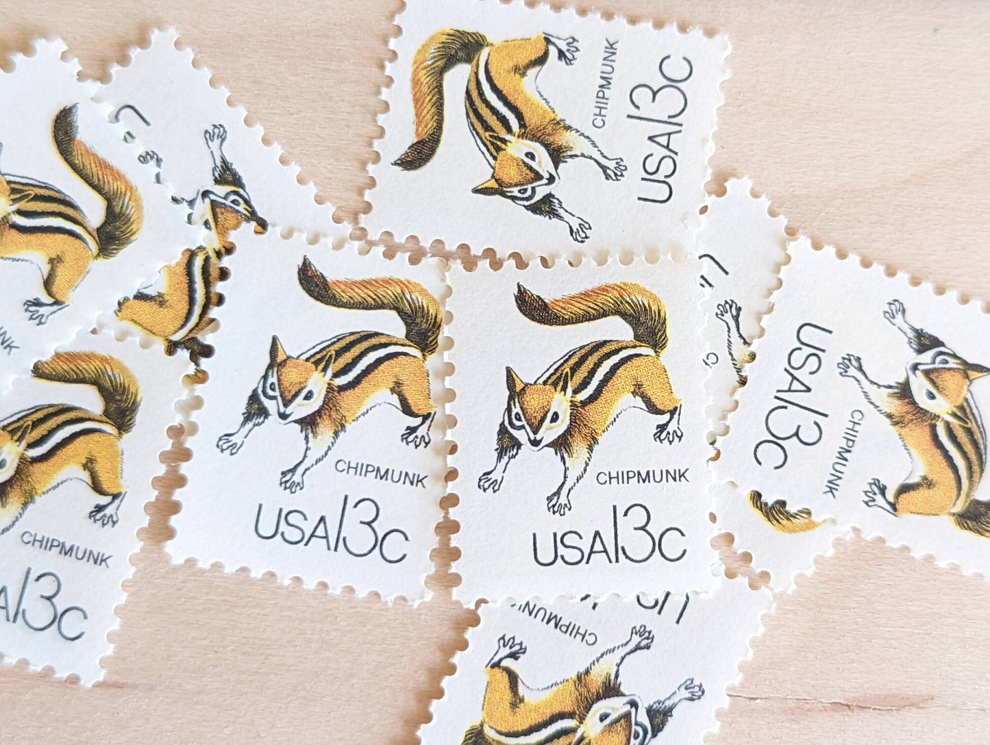 Set of 10 Chipmunk Stamps, 13 Cent 1978 Unused Postage Stamps