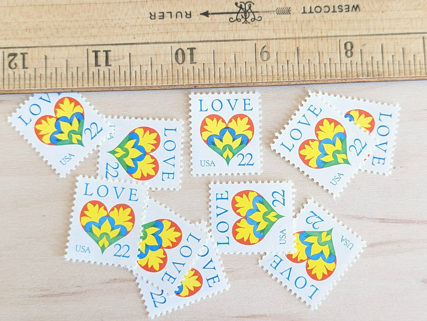 Set of 10 Love Heart Stamps, 22 cent stamps, 1987 Unused USPS Postage Stamps