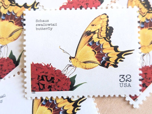 5 Schaus Swallowtail Butterfly Stamps, 32 Cent Unused Postage Stamps, Flowers, Endangered Species 1995