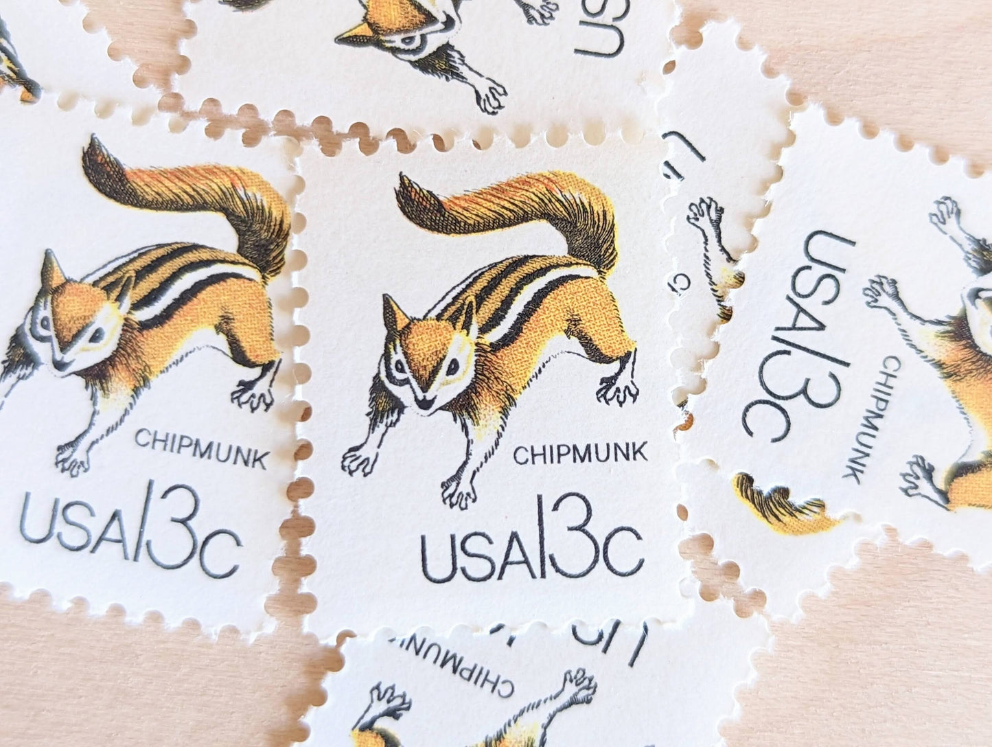 Set of 10 Chipmunk Stamps, 13 Cent 1978 Unused Postage Stamps