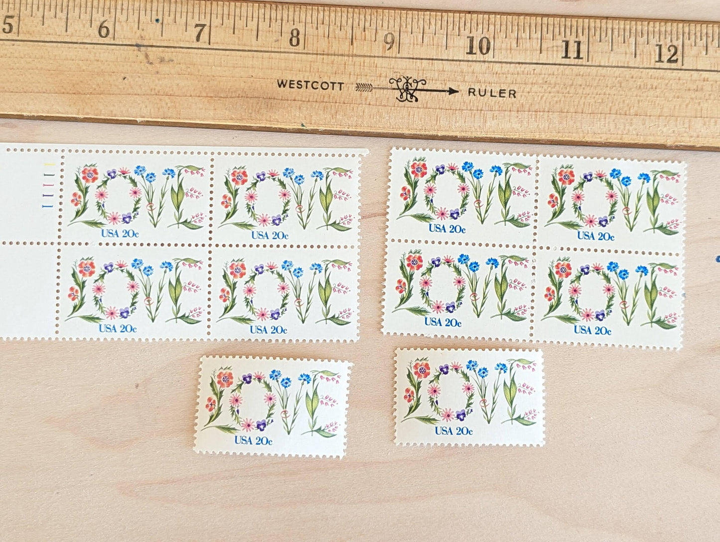 Love Flower Stamps, 20 cent stamps, 1982 Unused USPS Postage Stamps, Love floral