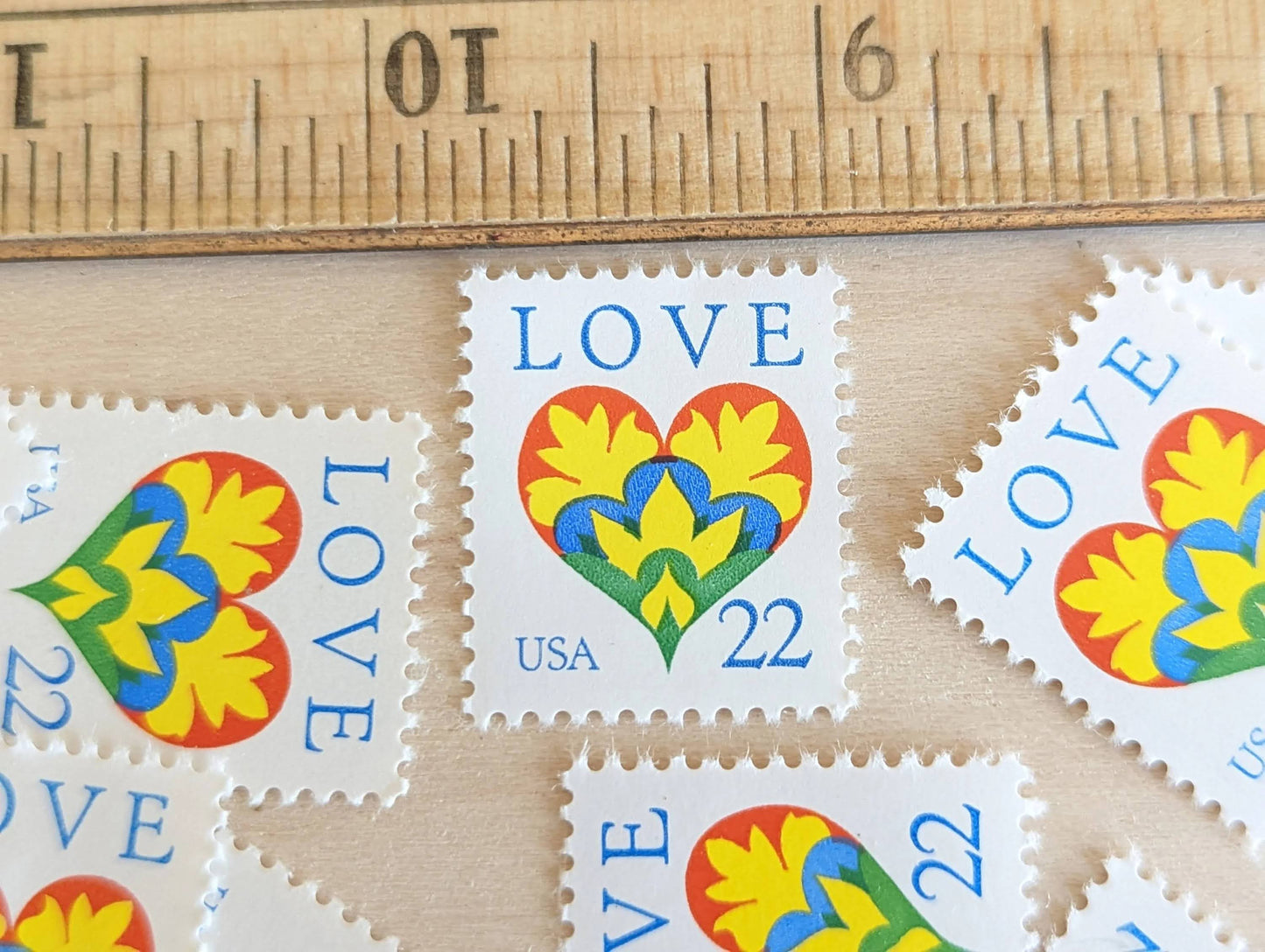 Set of 10 Love Heart Stamps, 22 cent stamps, 1987 Unused USPS Postage Stamps